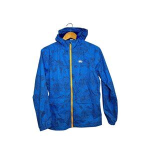 REI Co-op Boys L (14-16) Blue Hooded Rain Shell Jacket Lightweight Windbreaker 2